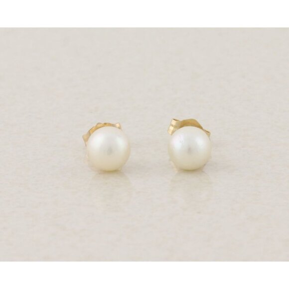 14k Yellow Gold 5mm Freshwater Pearl Earrings Stud Post Small 1/4" - Picture 1 of 9